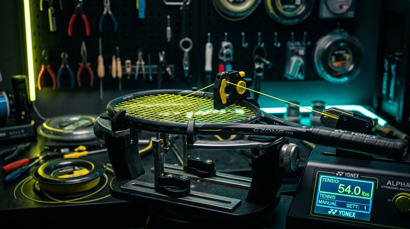 Professional racket stringing on precision machine